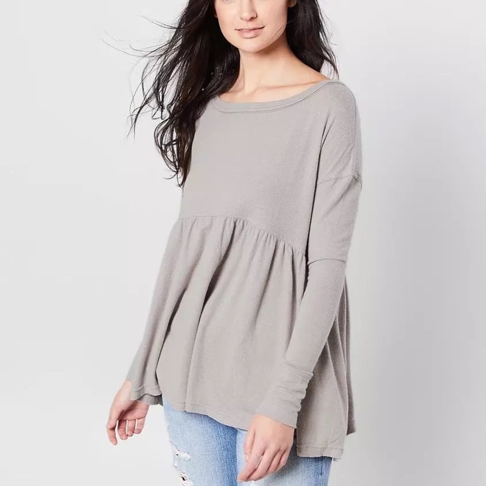 Free People Forever Your Girl Babydoll Top in Taupe